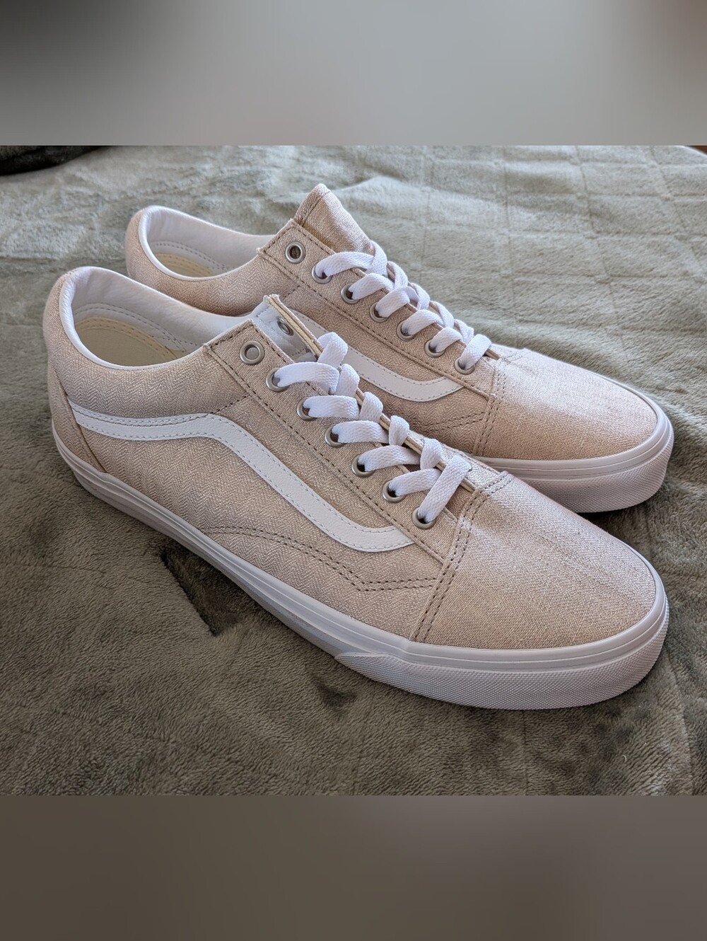 NEW Mens Vans Old Skool Summer Linen Rainy Tan Beige Day Sneaker Shoes Size 11